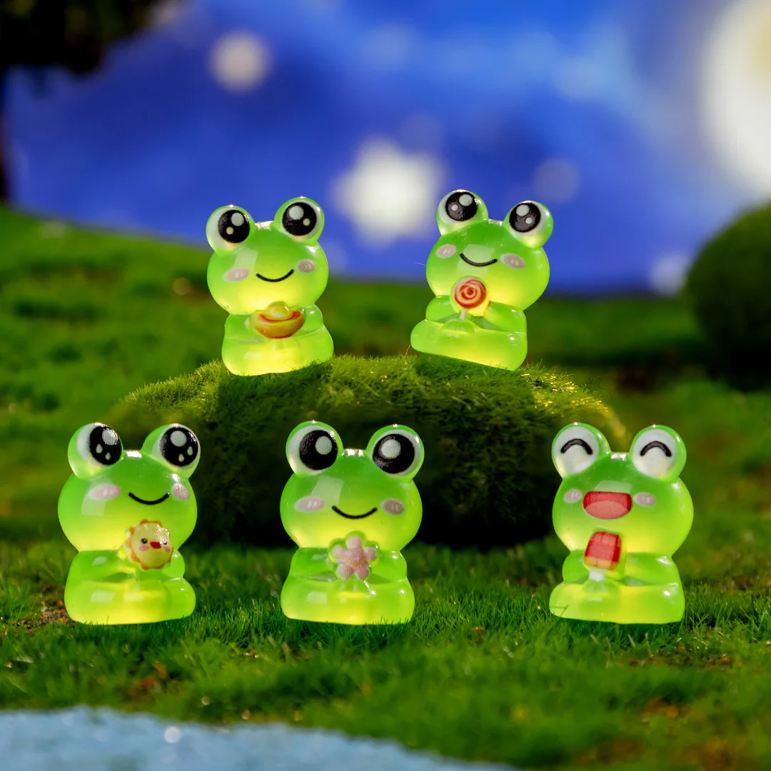 10pcs Kawaii Luminous Smiling Frog Resin Charms 3D Small Animal Pendant For Jewelry Make DIY Earring Necklace Keychain Charm