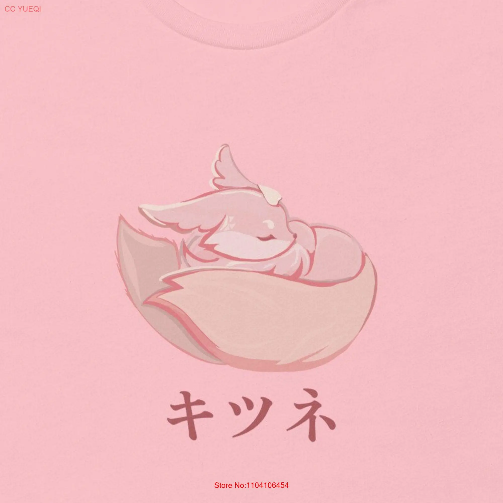 Pink Cute Sleeping Fox Genshin impact yae mikofox minimal animal T shirt long or short sleeves