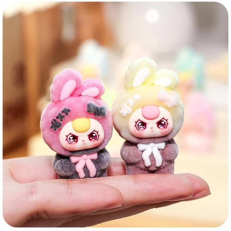 DIY BabyThree Flocking Gradient Color Blind Box Work Partner Office Desktop Decoration Kawaii Wholesale Trendy Toy surprise Gift