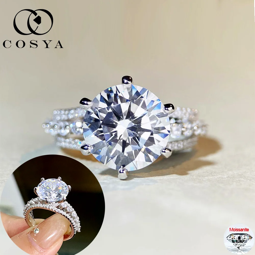 

COSYA D Color 5CT Moissanite Ring S925 Silver With GRA Lab Diamond Passed Test Wedding Promise Ring For Women Luxury Fine Jewely