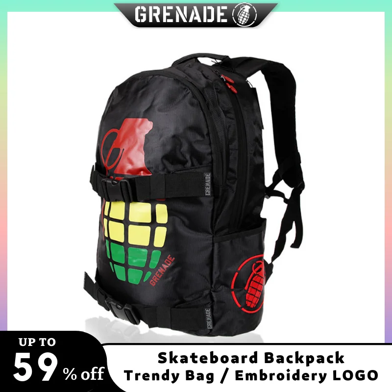 GRENADE Skateboard Backpack Sports Bag Trendy Outdoor Backpack Multifunctional Travel Shoulder Backpack Unisex Professional Pack