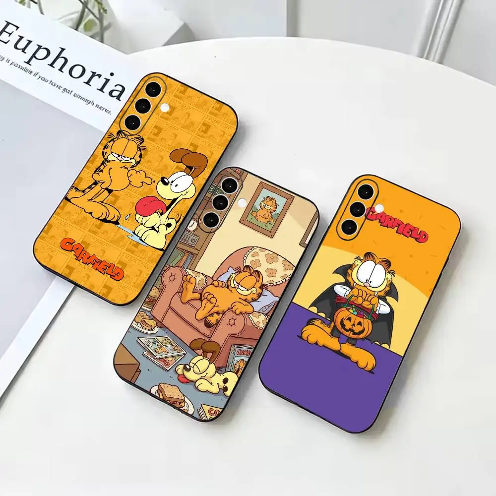Cute Cat G-GarfieldS  Anti-drop Black Soft Silicone Case For Samsung Galaxy A73 A72 A71 A53 A52 A51