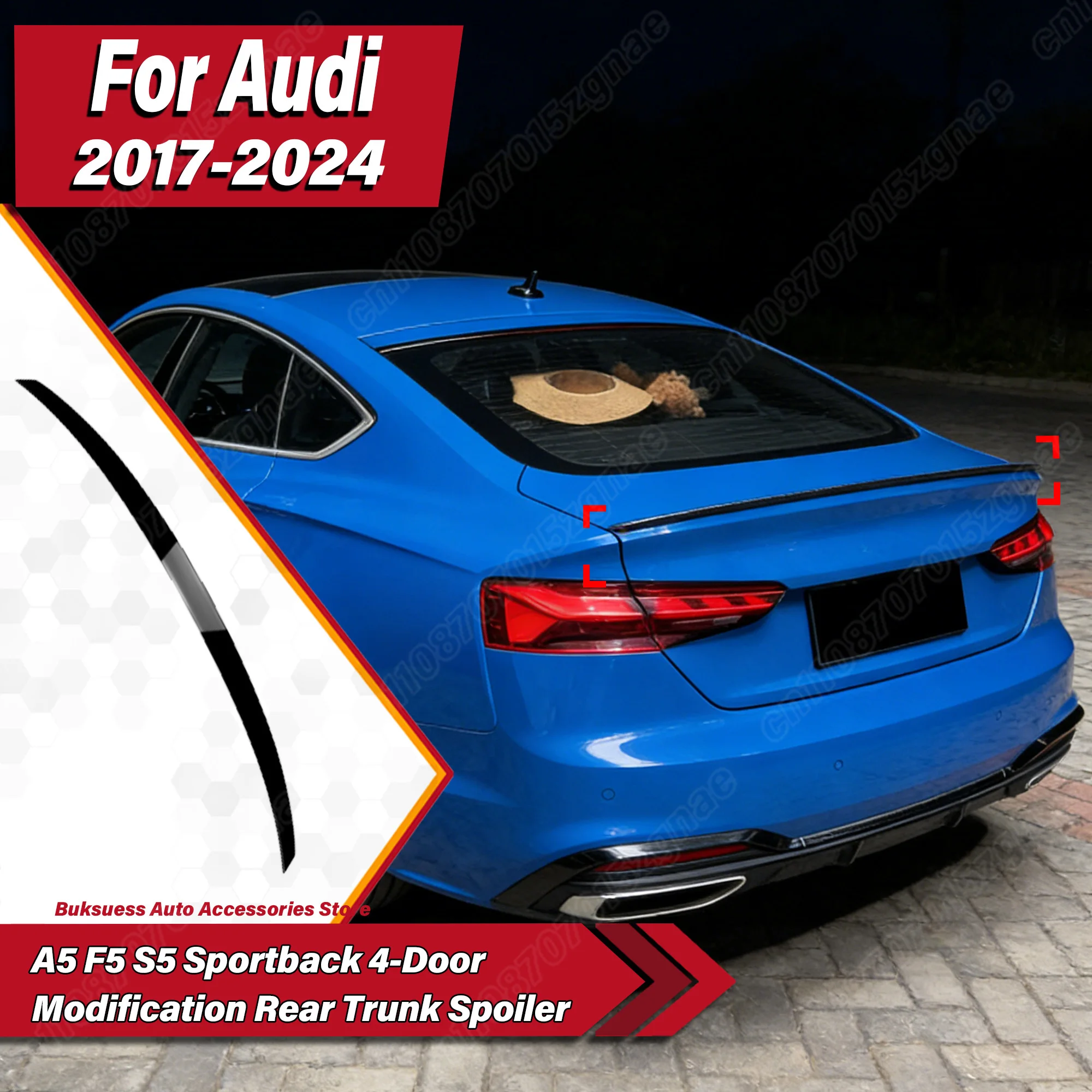 

For Audi A5 F5 S5 Sportback 4-Door 2017 2018 2019 2020 2021 2022 2023 2024 Auto S5 Style Rear Trunk Spoiler Modification Kit