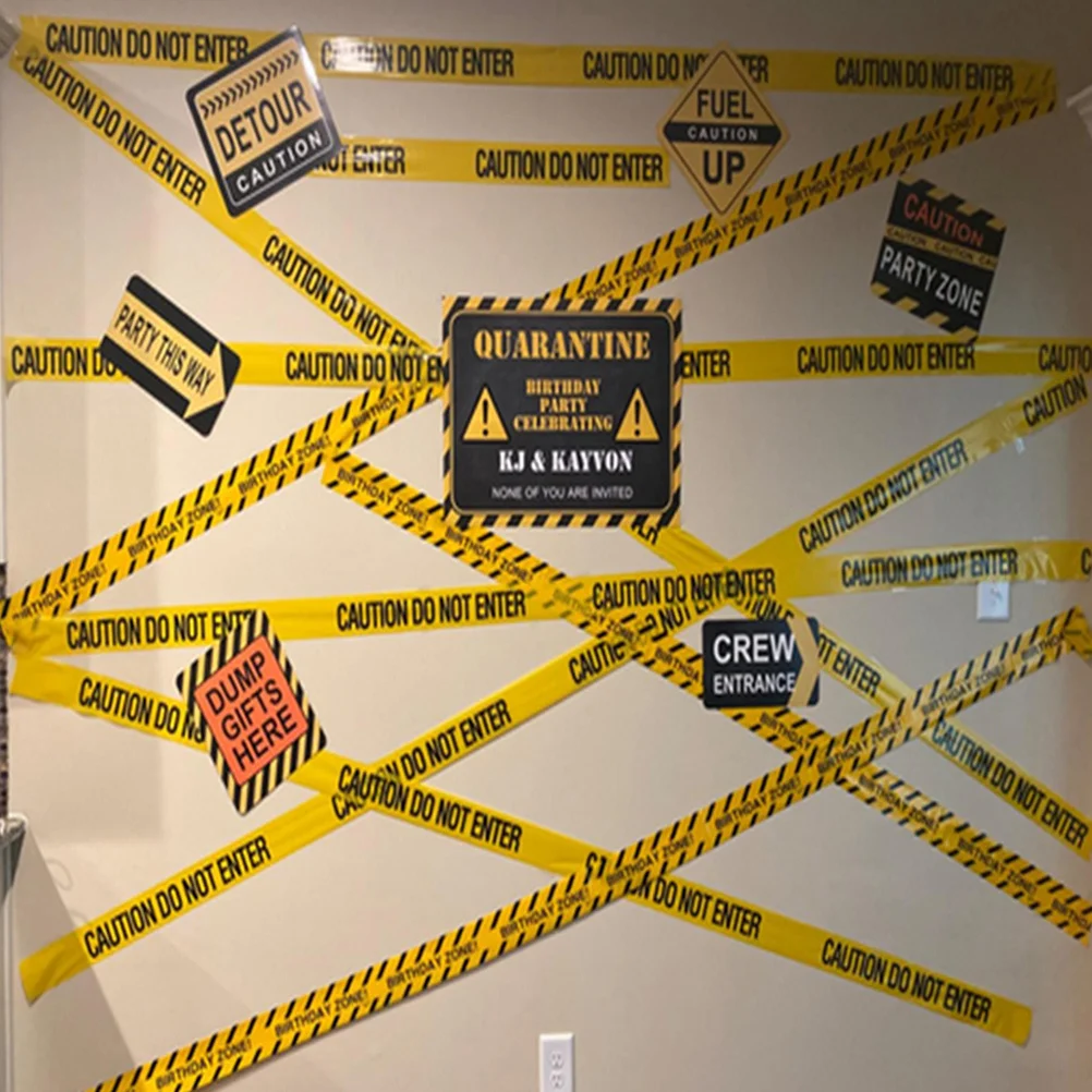 2 لفات شريط تحذير أصفر مقاوم للطقس مادة البولي ايثيلين مقاومة للتمزق مشرقة وضوح عالية لتحذير مخاطر موقع البناء