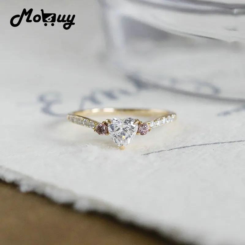 

MoBuy Cubic Zirconia Heart 925 Sterling Silver Ring For Women Prong Setting Exqusite Court Style Gold Color Fine Jewelry Gift