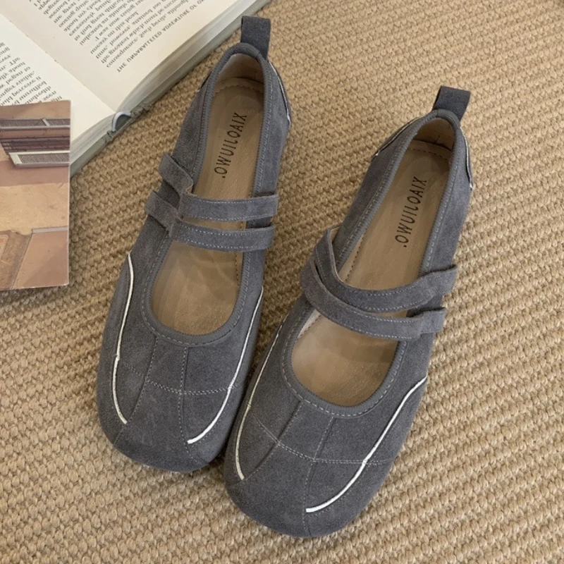 موضة خليط الخياطة تصميم الباليه حذاء رياضة المرأة دافئ جولة تو فو الجلد المدبوغ ماري جين أحذية خفيفة الوزن لينة وحيد حذاء كاجوال