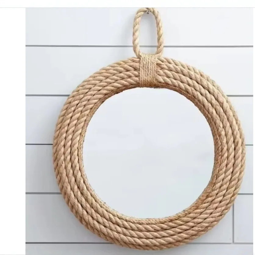 Hemp rope craft mirror anti-fog cosmetic mirror high definition gold frame modern simple bathroom mirror