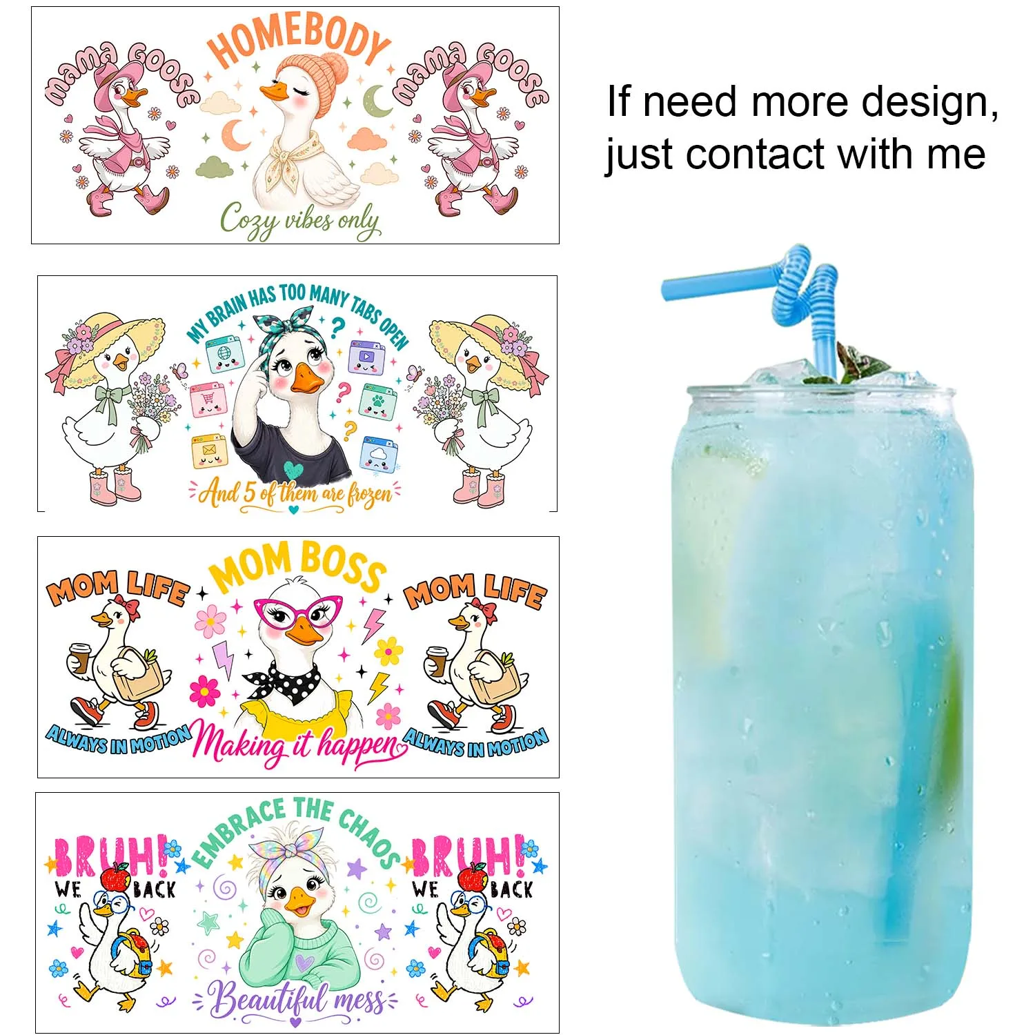 1/5pcs Funny Quotes Goose Theme UV DTF Sticker Waterproof DIY Decals 3D transfers uvdtf stickers 16oz uv dtf cup wraps