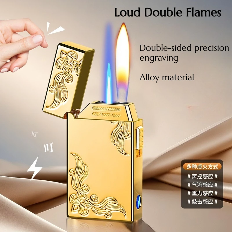 Double-flame Langsheng Lighter Features Cutting-edge Technology Voice Control Ignition High-quality Textured Body Design Lighter