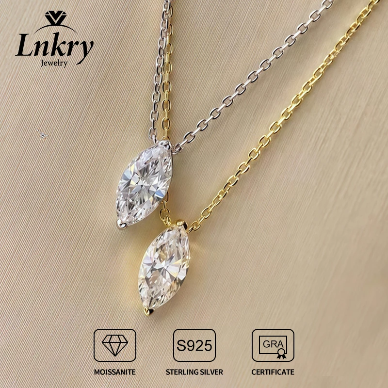 

Lnkry Marquise Cut Moissanite Necklace For Women Genuine s925 Sterling Silver Solitaire Pendant Necklace Clavicle Chain Jewelry