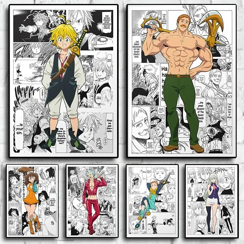 Figura de Anime japonés, póster de los siete pecados capitales, pintura en lienzo estética, póster, imagen artística de pared, decoración de habitación