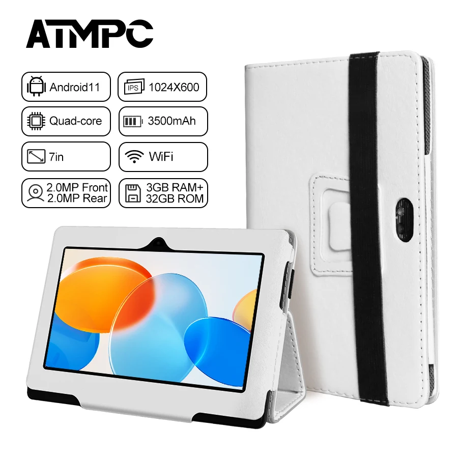 ATMPC 7 Inch Tablet, Android 11, 3GB RAM+32GB ROM Tablet PC Quad Core Processor, HD IPS Display, Dual Camera, WiFi 128GB Expand