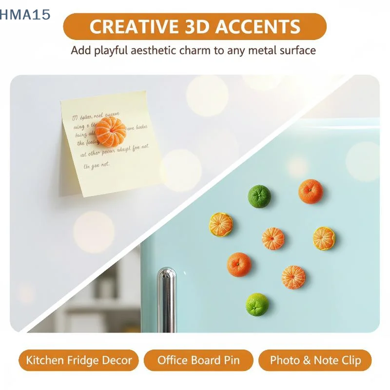 【YA】3Pcs Creative Cute Orange Refrigerator Magnet Kindergarten Teaching Office Home Decoration Fun Message Board