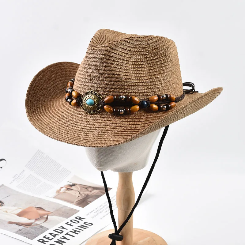 Strohhut im Western-Cowboy-Stil für Damen und Herren, faltbar, mit breiter Krempe, Sommer-Sonnenhüte, Outdoor-Urlaub, Strand, Cowgirl-Hut