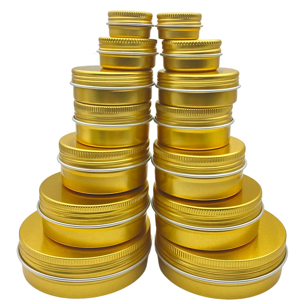 100PCS Gold Screw Thread Empty Aluminum Cream Jar Tin Cosmetic Lip Balm Container Nail Decor Craft Pot Refillable Bottle 5g-100g