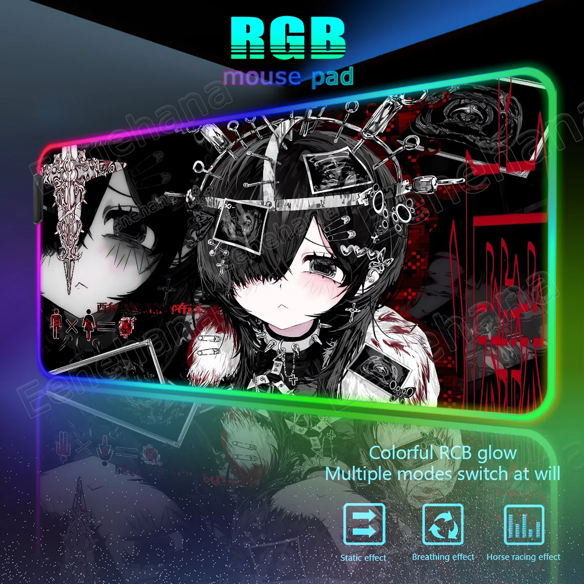 

RGB Gothic Anime Girl Large HD PC Gaming Mouse Pad Cool Desk Accessories LED XXL Dark Wind Maid Backlight Keyboard Extended Pads