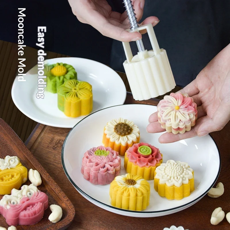 3Pcs/Set Plastic Hand Press Pastry Mold Hand Press Mung Bean Cake Model DIY Mooncake Mold Pastry Embossing Make Kitchen Baking