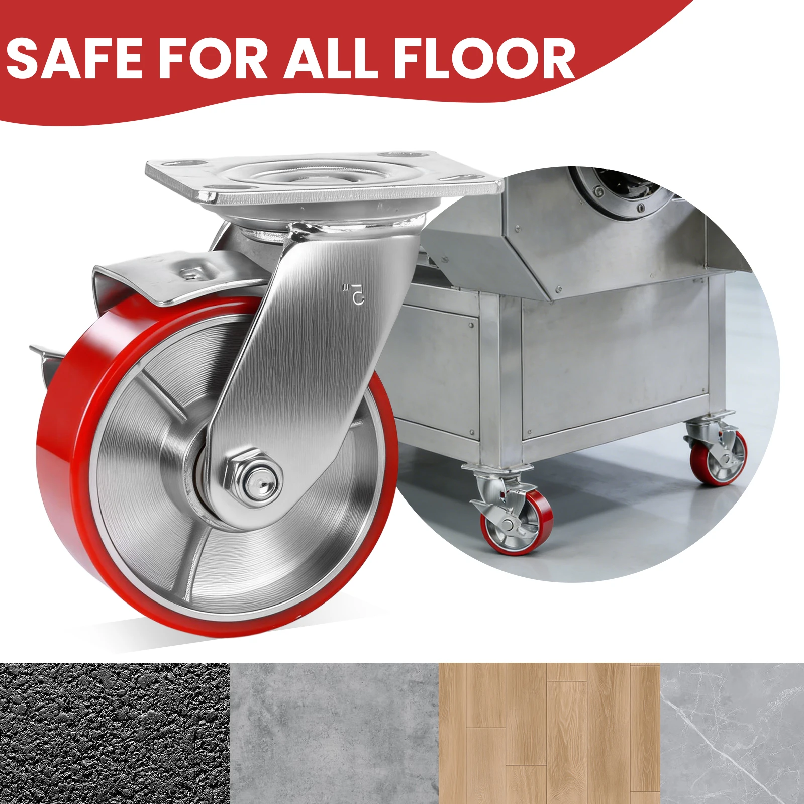 

Комплект из 4-х усиленных промышленных поворотных колес-роликов с тормозом, общая грузоподъемность 4000 фунтов, для станков и верстаков