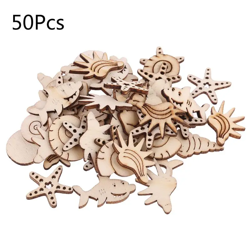 50Pcs/Bag Cut Embellishment Wooden Sea Shell Marine life Craft Wedding Decor