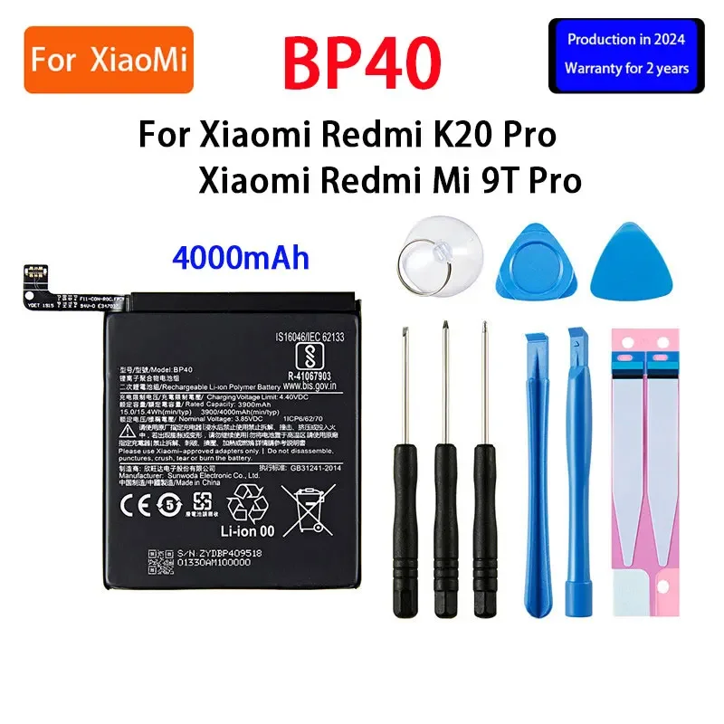 

2024 years Brand New BP40 4000mAh Battery For Xiaomi Redmi K20 Pro / Mi 9T Pro BP40 Phone Replacement Batteries +Tools