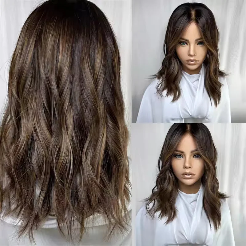 Ombre Brown With Blonde Streaks Balayage Wave Lace Front Wigs