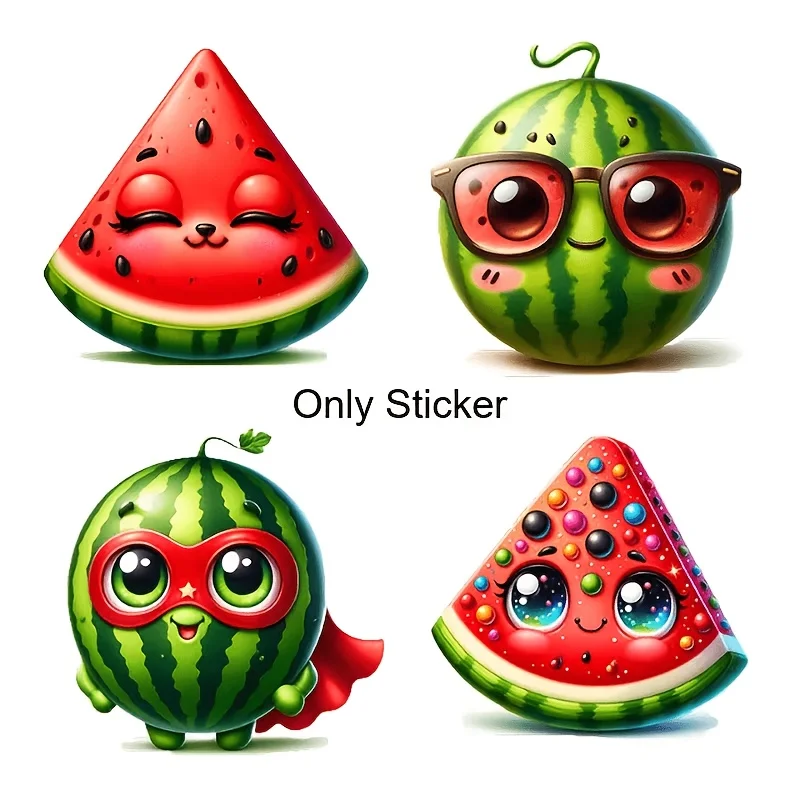 1set Cute Watermelon Vinyl Stickers, 2D Flat Waterproof Decals for Car Motorcycle Laptop Fridge, Holiday Gift
