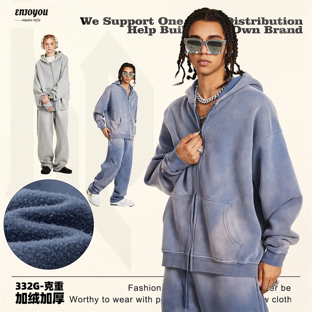 

ENJOYOU 2024 зимняя мужская ретро-мужская толстовка на молнии с рисунком обезьяны унисекс 360 г/м2 негабаритная вязаная теплая куртка с капюшоном пальто HY0914