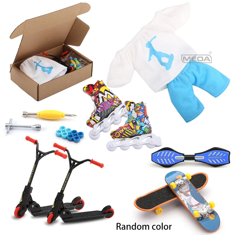 Kit di scatole per skateboard con dita in lega smerigliata Mini pattini a rotelle colorati Abbigliamento Pantaloni sportivi Scooter Tavola da surf Giocattoli per la casa al coperto