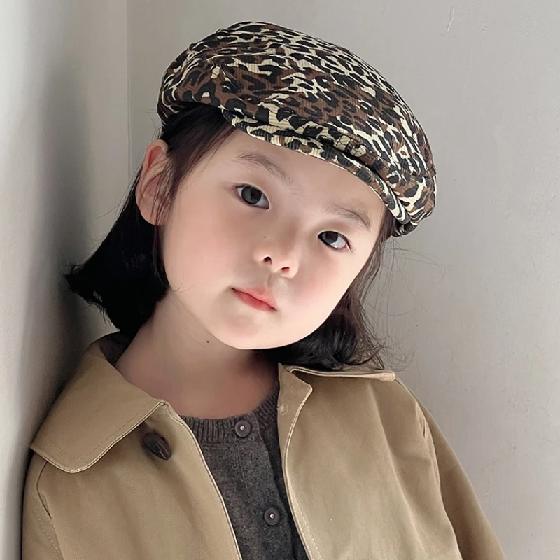 Fashion Leopard Baby Hat Autumn Winter Kids Beret Hats for Girls  Painter Hat Children Girl Cap Accessories 1-4Y