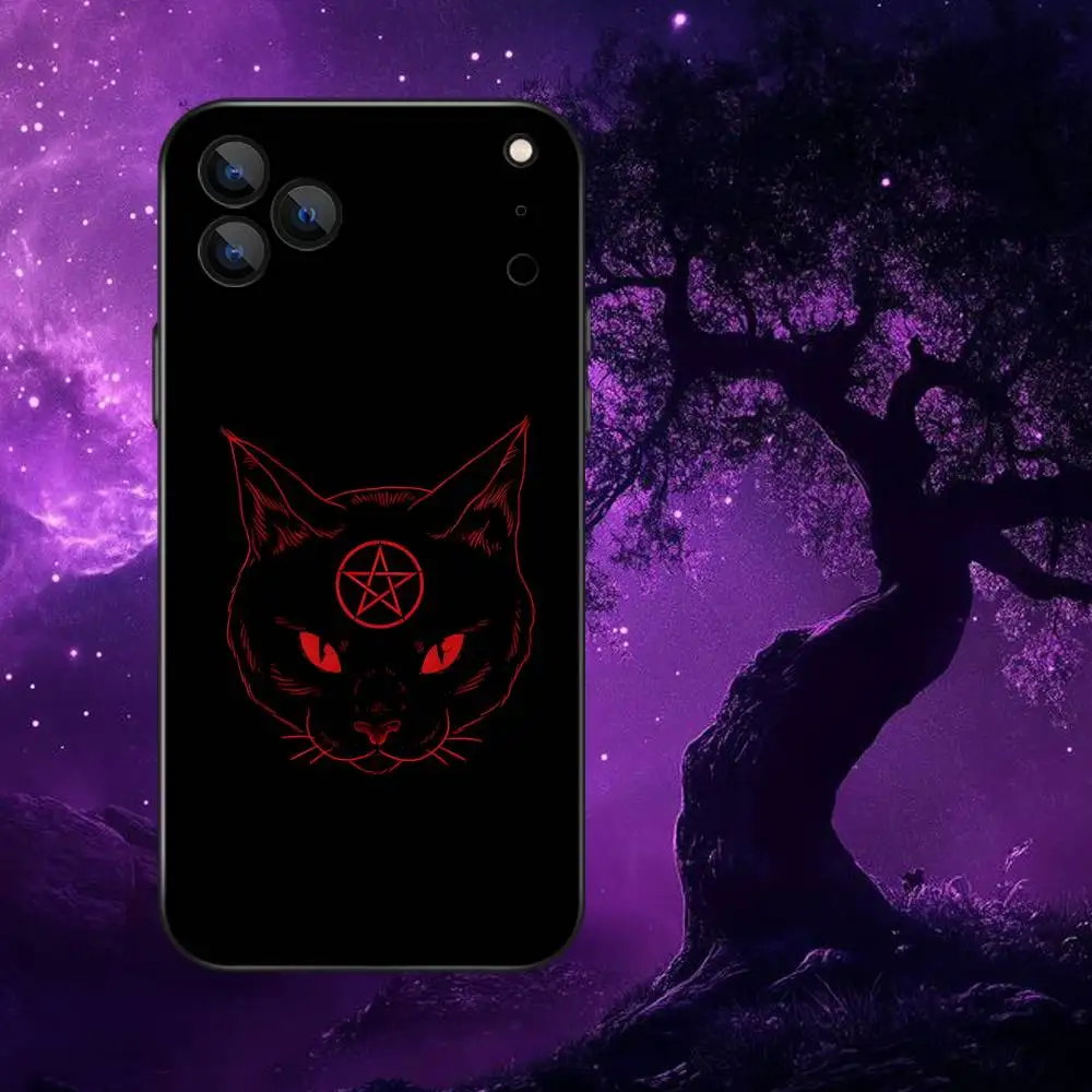 Custodia per telefono satanica demoniaca Pentagram 666 per iPhone 17,16,15,14,13,12,Pro,Max,Plus,E,SE4,Air,Mini scatola morbida nera