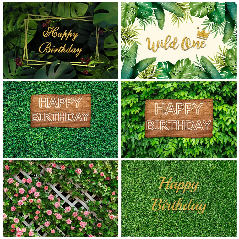 Wild One Backdrop for Jungle Safari Birthday Party Photography Background Green Wall Custom Name Baby Shower Photo Shooting
