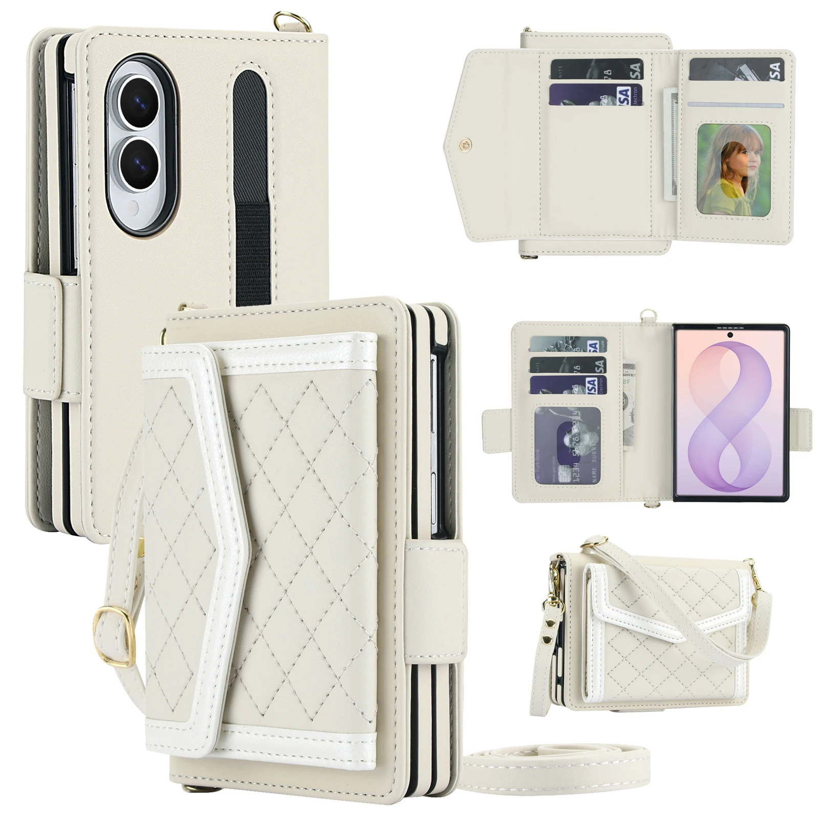 New Crossbody Multi Cards Solt Wallet Flip Leather Case for Samsung Galaxy Z Fold8 Fold 8 Wide Pen Slots Stand RFID Cover