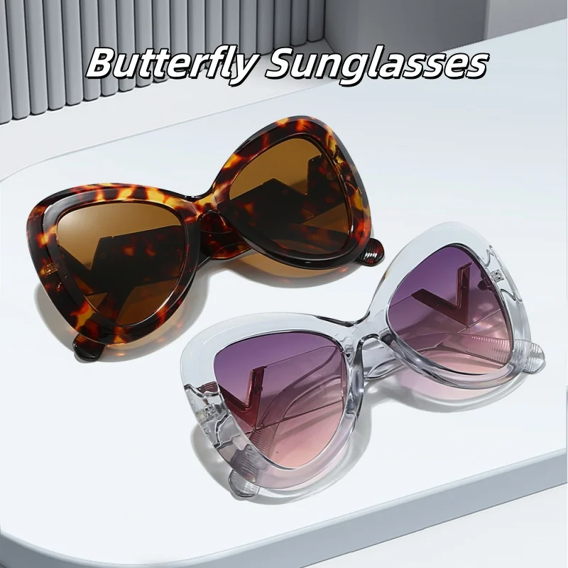 

New Fashion Large Frame Women's Butterfly Sunglasses Personalized V-shaped UV Resistant Premium Glasses Outdoor Sun Protection