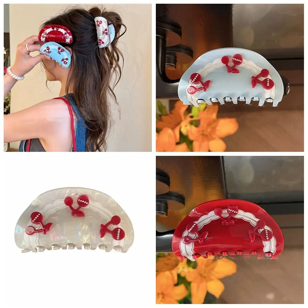 

Vintage Acetate Cherry Shark Clip Korean Style Elegant Acetic Acid Hair Claw Sweet Trendy Geometry Hair Crab Clip Women