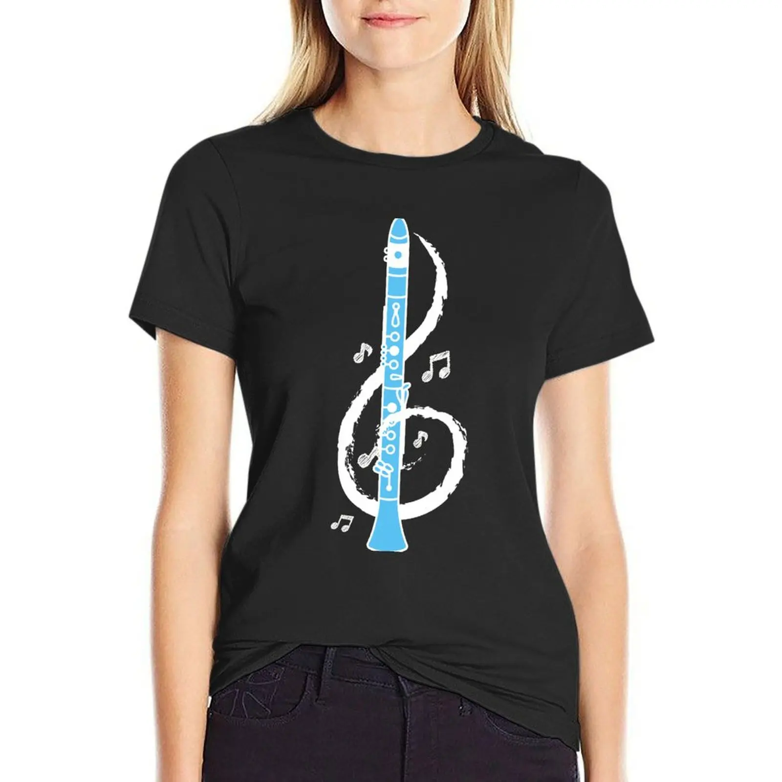 Musical Clarinet Treble Clef T-Shirt summer top vintage clothes aesthetic clothes black t shirts for Women