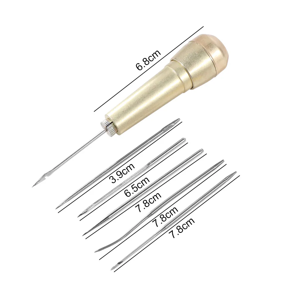 1Set Sewing Awl Needle Handmade Leather Sewing Tools with Copper Handle Nylon Thread Leather Sewing Tapered Needles DIY Craft