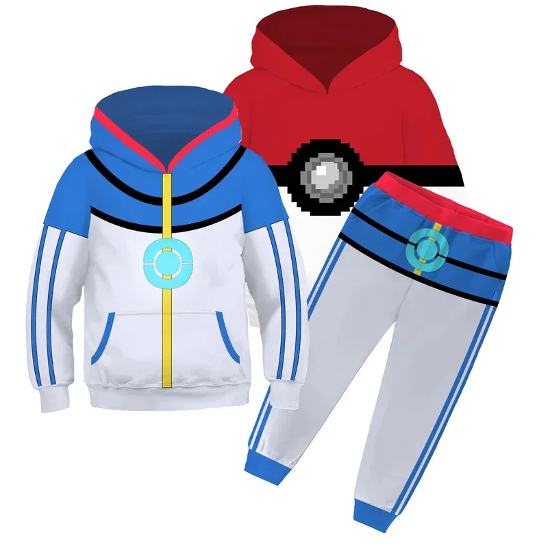 

DY2025Детский костюм для косплея Ash Ketchum, толстовка с капюшоном в японском стиле аниме, брюки для мальчиков, пуловер на Хэллоуин и Рождество, куртка
