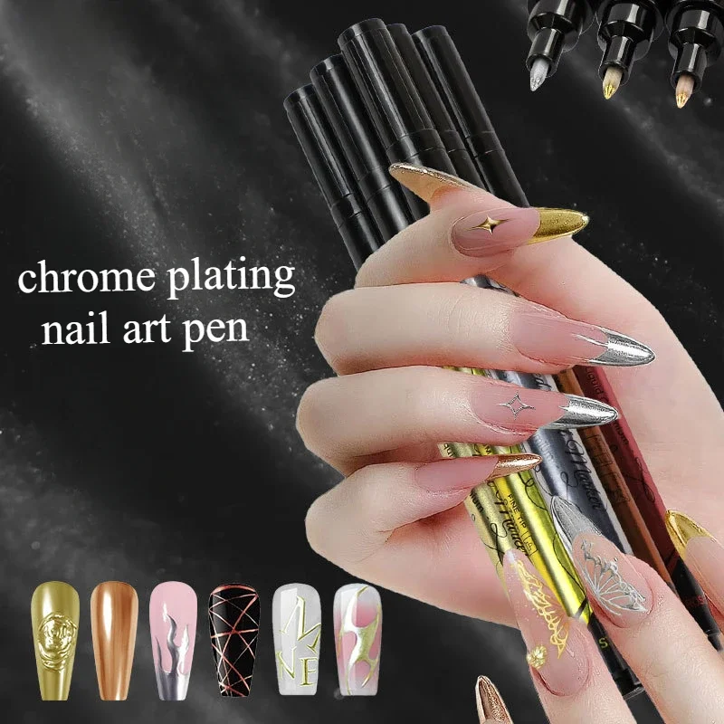 6-color 0.7mm Metal High Gloss Mirror Marker Pen with Hooked Edge Mirror DIY Painted Graffiti Chrome Nail Art Pen