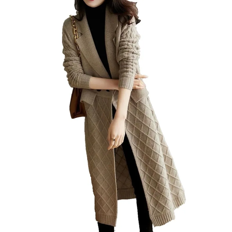 Long Cashmere Cardigan Women\'s new autumn and winter knee-length thin thickened wool coat sweater sweater coat