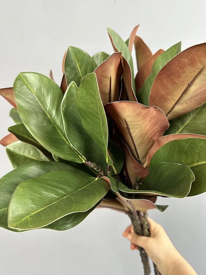 2pcs Artificial Magnolia Leaf Green Plant Floral Plastic Simulation Magnolia Branch Fake Plants Leaves Shopping Mall Decoration