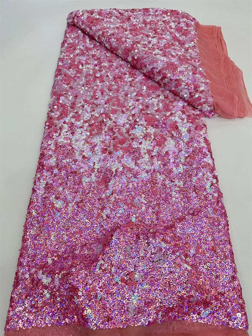 

Sequence Lace Fabric 2024 High Quality Nigerian Lace Fabric Pink Woman Dress Sequin Fabric 5 Yard Fashion Embroidered Wp460-1