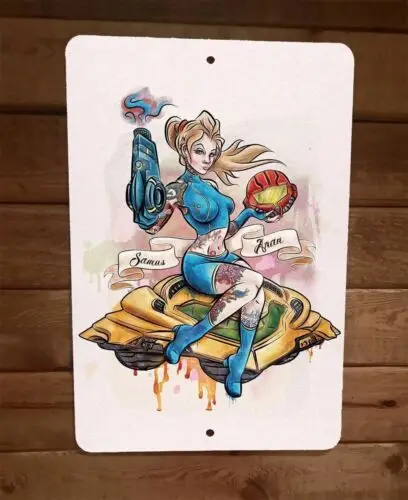 1 pcs,Samus Aran Pinup Art Metroid Video Game 8x12 Metal Wall Sign Poster