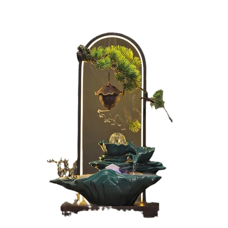 LH Lucky Flowing Water Fountain Ornament Chinese Backflow Incense Burner Office Housewarming Ornament