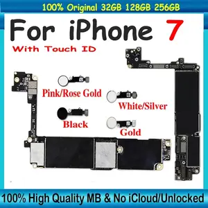 Bilashmart Original Unlocked Mainboard iPhone 7 Motherboard With / NO Touch ID 32gb 128gb Chips Logic Board Plate OS Update