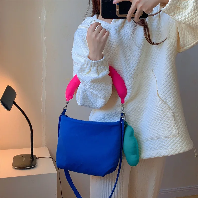 Fashion Contrasting Colors Quality Down Fabric Handbag Space Pad Pillow Square Shoulder Crossbody Bags for Women Purse 2024 Sac