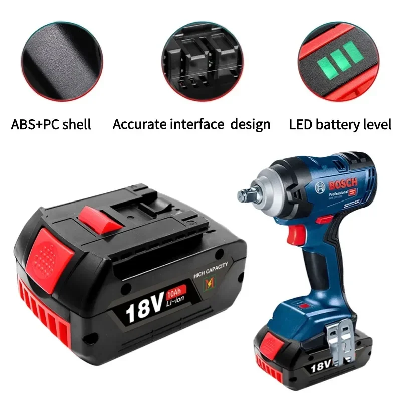 18V Battery 10.0Ah for Bosch Electric Drill 18V Rechargeable Li-ion Battery BAT609, BAT609G, BAT618, BAT618G, BAT614 + 1Charger