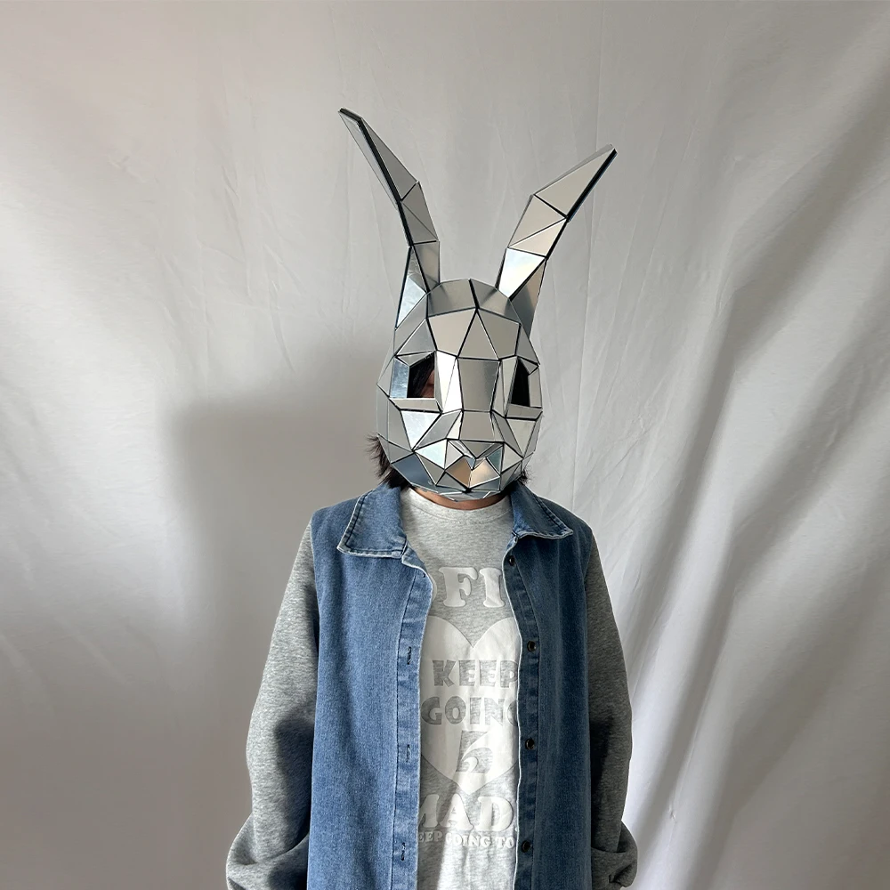 

Silver Mirror Helmet Stage Performance Costume Props Festive Masquerade Cat Dog Lion Deer Mask for Women and Men Cosplay Party U