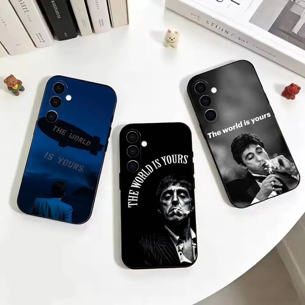 The -World Is Yours S-Scarfaces Black Soft Silicone Phone Case for Samsung Galaxy A73, A42, A72, A70, A53, A52, A51