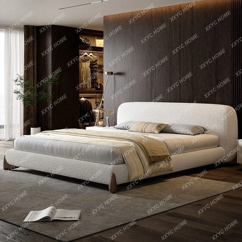 LXCream wind light luxury modern simple lamb wool bed simple solid wood double master bedroom soft bag