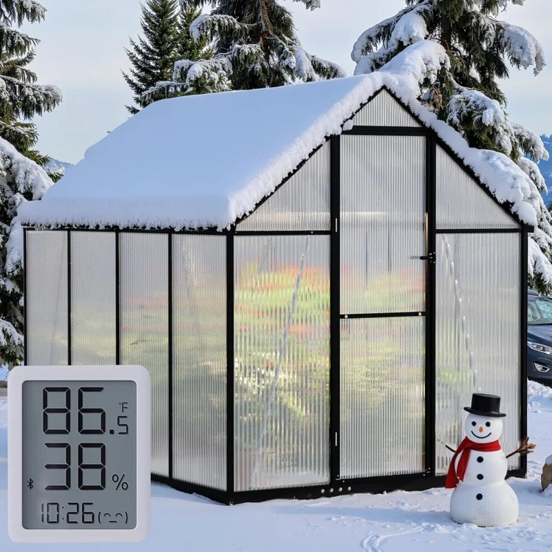 

Walk-in Outdoor Greenhouse 6×.5FT, Weatherproof Polycarbonate Plant Grow House, Built-in Electronic Thermometer, Windproof Snow